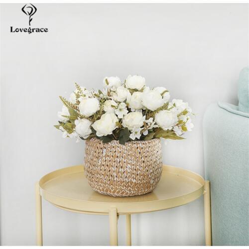 5 Heads Silk Peonies Bride Bouquet Flores Wedding Small Peony Artificial Flowers Fake Flowers Bunch for Home Table Decor Indoor