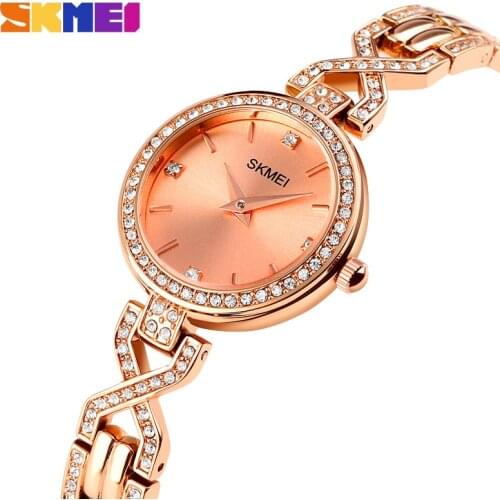 SKMEI Elegant Women Quartz Watch Rhinestone Mosaic Fashion Creative Womens Wristwatches Party Wedding Watch reloj mujer 1738