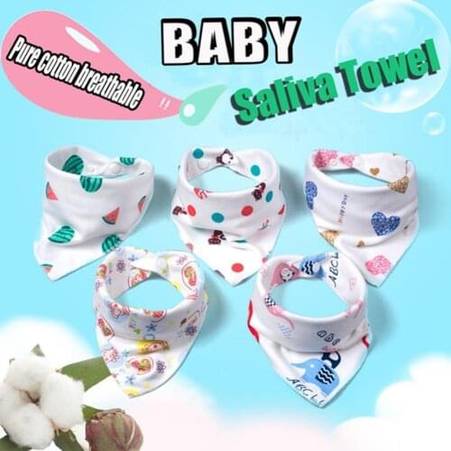 Pure Cotton Cartoon Saliva Towel Double-layer Snap Headscarf Baby Soft Bibs Buckle Newborn For Kids Feeding Absorbent Supple