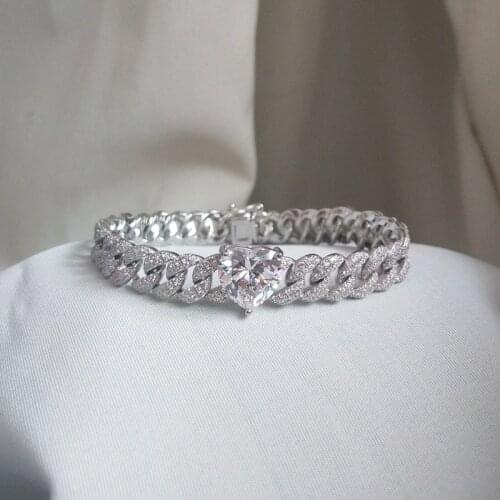 SOELLE Fashion Solid 925 Sterling Silver Love Heart Link Chain Bracelet Micro AAA Zircon Women Fashion Fine Brand Party Jewelry