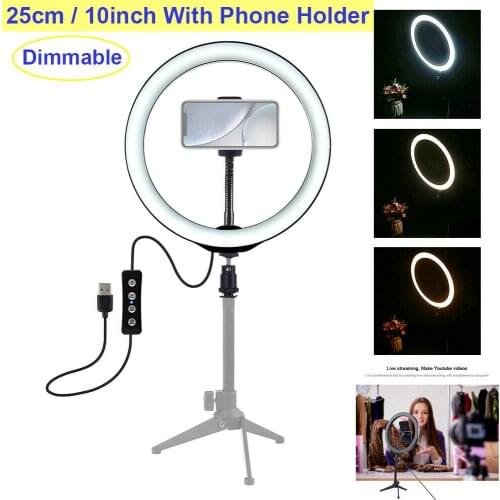 USB LED Light Selfie Ring Light with Extendable Tripod Stand Flexible Phone Holder for Live Stream Makeup Video Fill Light D30