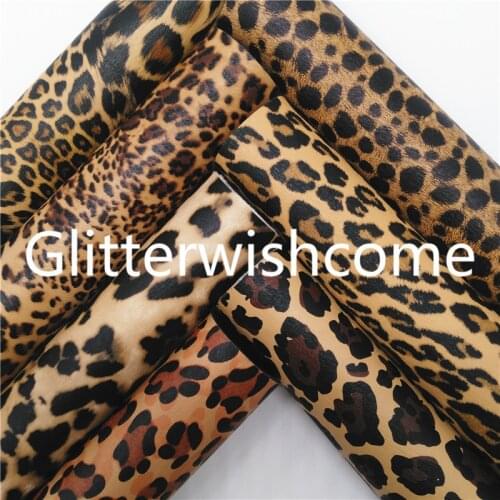 Glitterwishcome 21X29CM A4 Size Vinyl For Bows Leopard Printed Synthetic Leather Fabirc Faux Leather Sheets for Bows, GM763B