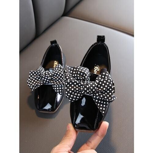 Children Leather Shoes For Girls Princess Sandals Dress School Fashion Bow Summer Kids Black Flat Damping Shoes Wedding Party