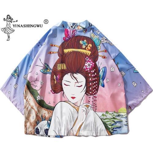 Yukata Women Japanese Kimono Traditional Cardigan Japan Asian Femme Blouses Cotton Kimono Robe Harakuju Vintage Print Shirt Tops
