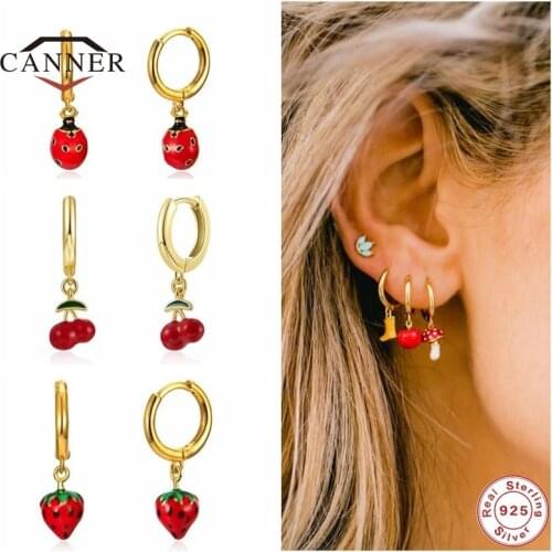 CANNER 100% 925 Sterling Silver Enamel Ear Studs Stud Earrings for Women Fashion Color Fruit Piercing Earrings Jewelry Pendients