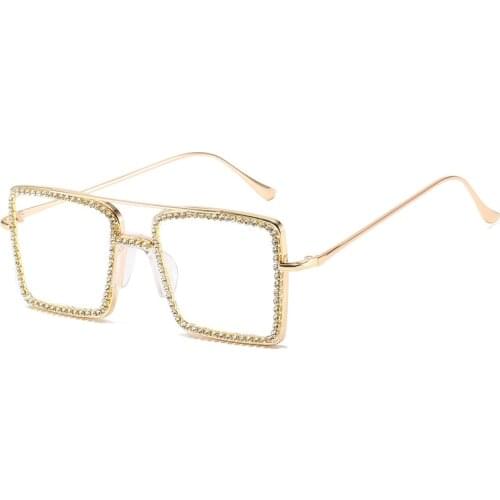 FENCHI Squared Transparent Rhinestone Sunglasses metal Frame Women Oversize Diamond Glasses clear shades eyeglasses for women