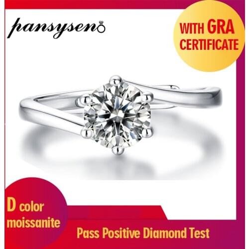 PANSYSEN Classic Design Wedding Engagement Ring Real 925 Sterling Silver Moissanite Ring Wholeslae Bridal Fine Jewelry with Box