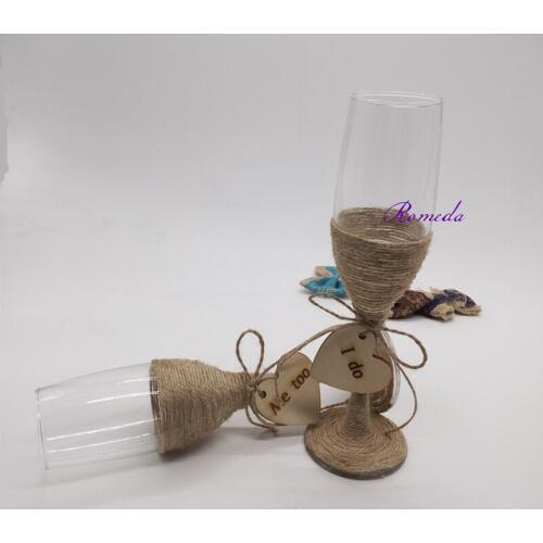 1Pair/lot Me too & I Do Jute Wedding Glasses Burlap Champagne Toasting Glasses for wedding decoration