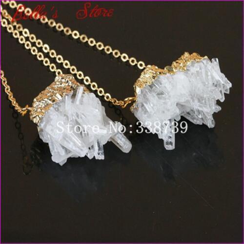 1pc Natural Clear Rock Crystal Quartz vug Cluster Druzy Pendant in Gold Chain Drusy Quartz Pendant Necklace