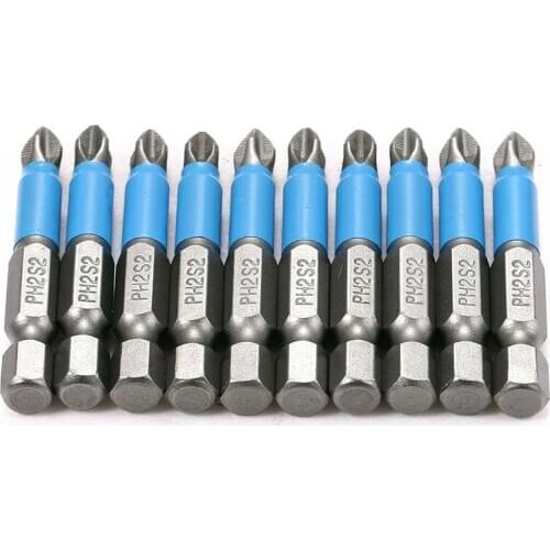 10PCS/set PH2 Magnetic Screwdriver 1/4" Hex Shank Anti Slip Bits S2 Steel Electric Phillips Electric Power Tool Accessories