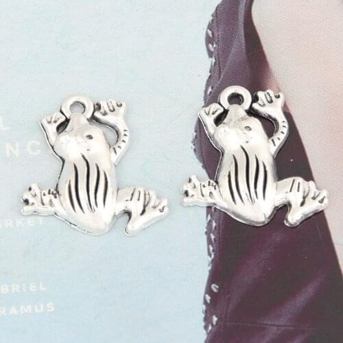 10pcs/lot Funny Jumping Animal Silver Frog Charms for Jewelry Making Gift for Friends Children DIY Accessories 22x19 mm