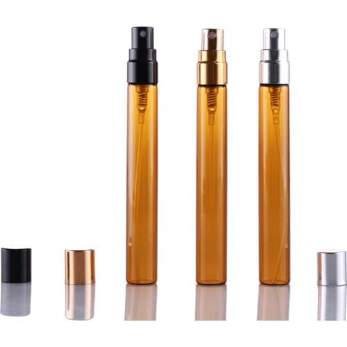 100Pieces/Lot 10ML Portable Brown Glass Perfume Bottles Atomizer Portable Contenitori cosmetic vial for Essential Oil