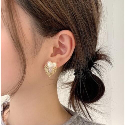 2 Pcs/set Women Earrings Ins Sweet Temperament Heart Pearl Earring Girl Birthday Party Gift Fashion Jewelry Clothing Accessories