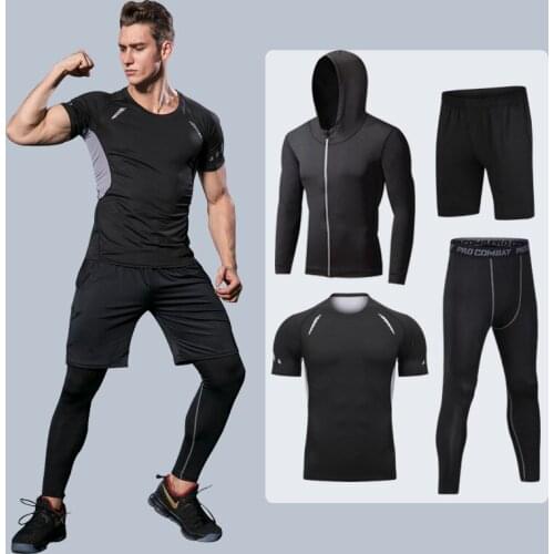 2021 5 Pcs/Set Men Short Sets Mens Tracksuit Fitness Compression Clothes Jogging Sport Wear Exercise Workout Tights Outfits Men
