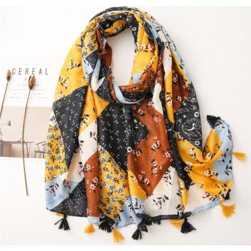 2021 Printed Plaid Cotton Shawl Scarf Women Muslim Hijab Floral Scarves Large Size Tassel Long Headband Womens bandana 180*90cm