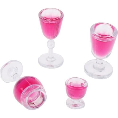 4Pcs 1/12 Dollhouse Miniature Wine Glasses Goblet Room Accessory Red Cups Goblet Model Foods for Dolls House Accessories