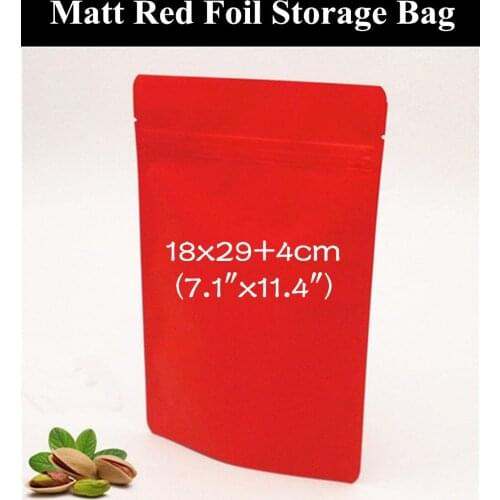 50pcs 18x29+4cm (7.1"x11.4") 280micron Large Matt Red Aluminum Foil Zipper Bag Resealable Greaseproof Red Zip Packaging Bag