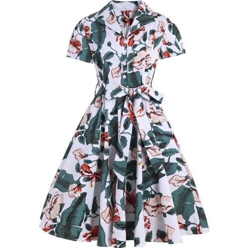 50s Rockabilly Women Dresses Summer British Turn Down Collar Button Front Plaid Patchwork Swing Pinup Casual Dresses With Belt