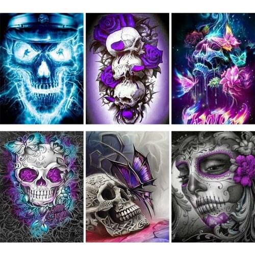 5D Full Diamond Embroidery Skeleton Butterfly Diamond Painting Skull Cross Stitch Rhinestone Decoration Hanging Painting DIY