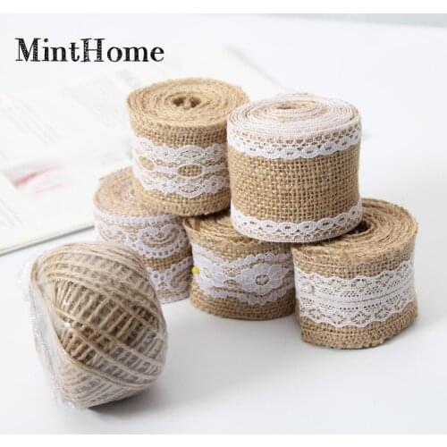 6 Rolls /Set Lace Linen Ribbon DIY Christmas Wedding Burlap Roll Bridal Boquet Holder Decoration