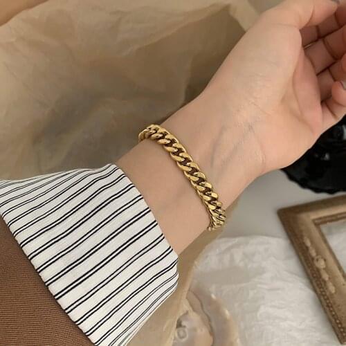 7MM Titanium Curb Cuban Link Chain Bracelet Silver/Gold/Black Solid Chain Unisex Jewelry Gift Men Bracelet Punk