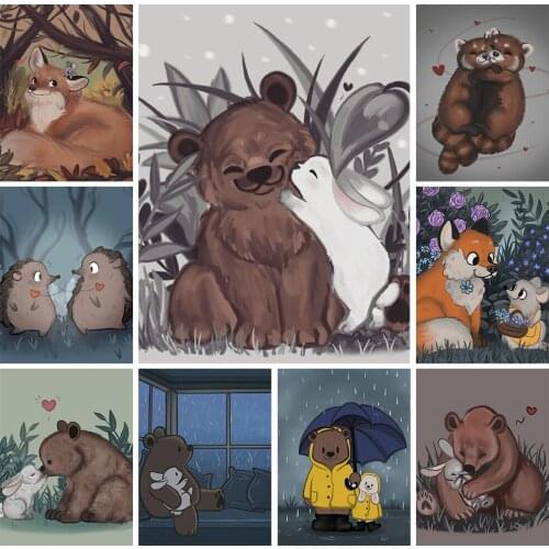 Diamond Painting 5D DIY Cartoon "bear and Rabbit" Exquisite Handmade Artist Home Decoration Painting Gifts Can Be Customized