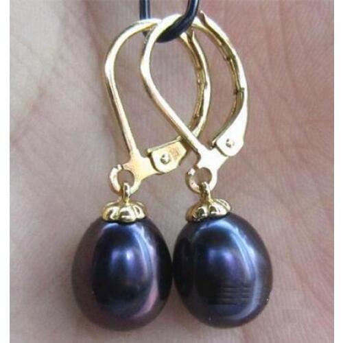 Free shipping>>>>noble jewelry 14K YELLOW GOLD shiny AAA 10-12mm South Sea Black Baroque Pearl Earrings