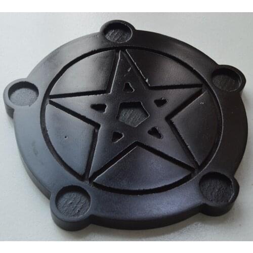 Wood Altar candle holders Pentagram wooden Candlestick with Pentacle ritual plate Divination light holders Wicca ceremony props