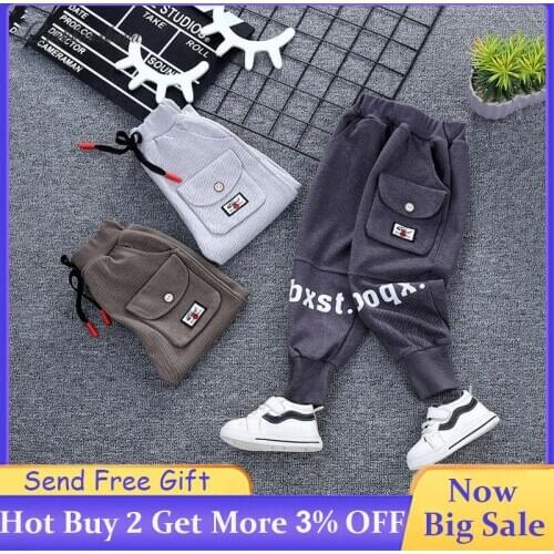 Boys Sport Pants 2020 Baby Autumn Elastic Waist Pants Toddler Boy Big Pocket Letters Pants Kids Joggers Casual Trousers 1-5 year