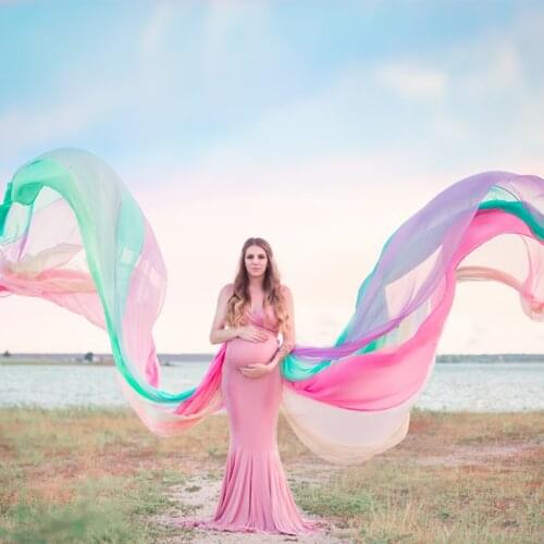 Maternity Photography 360cm Long Chiffon Cloak Cape with Matched Dress Fitted Pregnancy Maternity Gown Clothes Baby Shower Dress