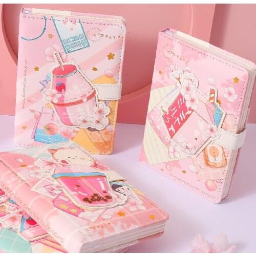 PU magnetic buckle book 50k small portable hand account color page student cartoon notepad hot stamping special-shaped large mag