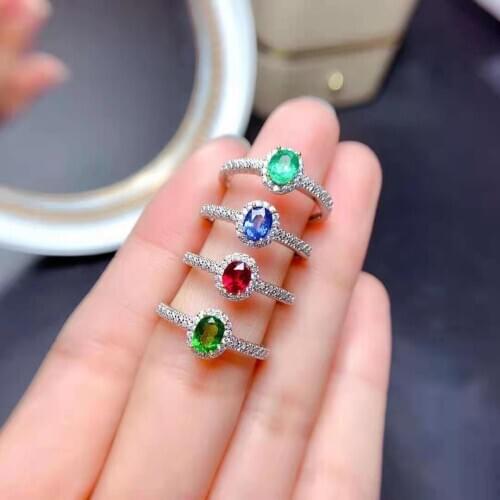 Natural Sapphire/Ruby/Emerald Ring S925 Sterling Silver Fine Fashion Charming Jewelry for Women Free Shipping MeiBaPJFS