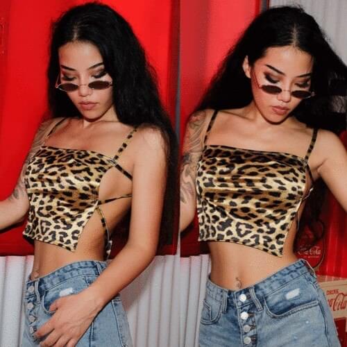 Sexy Women Satin Camis Tees Leopard Ladies Summer Bandage Sleeveless Tube Tops