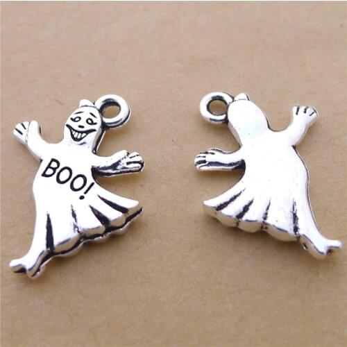 100Pcs/lot Cute Ghost Charms 13x16MM Metal Spirit Charms for Handmade Jewelry Boo! Ghost Halloween Gift