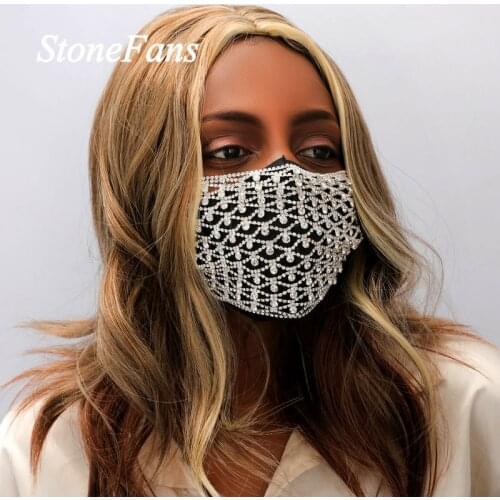 Stonefans Fashion Eye Rhinestone Facemask Cover Jewelry for Women Statment Bling Body Chain Decoration Mask Nightclub Party