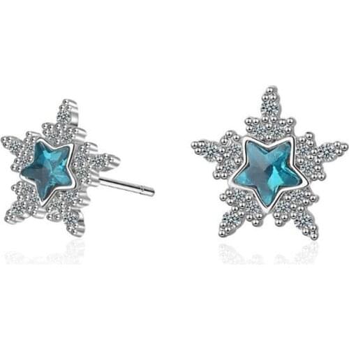 New Flash Beautiful Blue Crystal Five-pointed Star 925 Sterling Silver Jewelry Personality Women Cute Mini Stud Earrings SE896