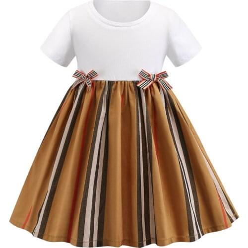 Baby Girls Clothes Summer Short Sleeve Girls Dress Children Dresses Cute Bowknot Stripe Princess Dress Toddler Dresses for Baby