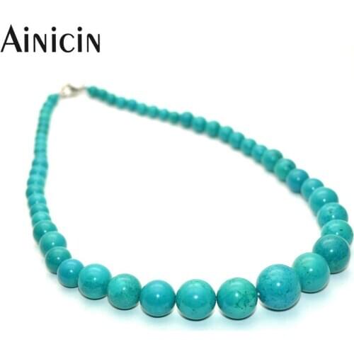 Natural Blue Turuqoise 6~16mm Geaduated Round Beads Fashion Women Choker Necklace 18'' Stainless Steel Clasp Party Jewelry 5pcs
