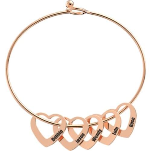 Personalized Engraved 2-6 Names Heart Bracelets for Women Customized Stainless Steel Bracelets & Bangles Gifts for Family
