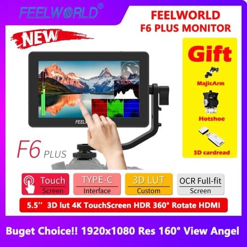 FEELWORLD F6 Plus 5.5 inch Touch Screen DSLR Camera Field Monitor with HDR 3D LUT Small Full HD 1920x1080 Support 4K Input Outpu