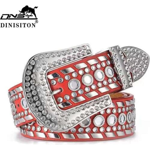 DINISITON Brand High-end Luxury Women Belt High Quality Womens Windbreaker Jeans Rivet Belts Diamond Inlaid Fashion Waistband