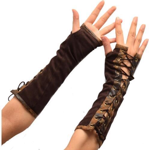 Steampunk Gloves Elbow Lace Up Fingerless for Women Costume Party Arm Warmer Sexy Mittens Clubwear Cosplay Accessories