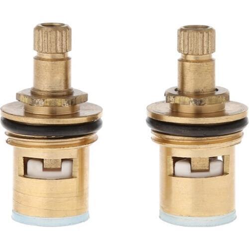2 Pcs Faucet Replacement Brass 1/4 Turn G1/2\" Ceramic Disc Cartridge Hot Cold Tap Valve