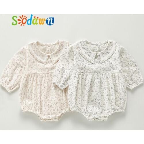 Sodawn Babies Girls Clothes 2021 Newborn Baby Boys Long Sleeve Loose Floral Printed Romper Cotton Triange Jumpsuit