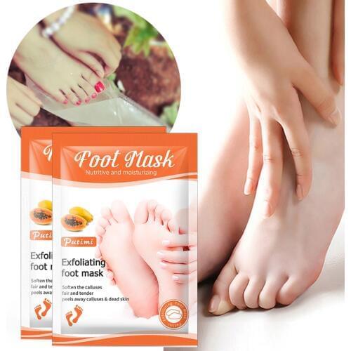 Putimi Papaya Exfoliating Feet Mask Spa Socks Nourish Peeling Remove Dead Cuticles Skin Feet Care for Heels Foot Mask Foot Patch