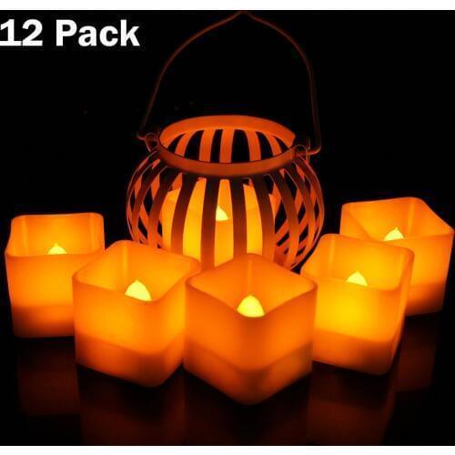 12ps Battery Powered LED Candle Yellow Color Square Candles Lantern Lamp Flame Flashing Tea Light Bar Halloween Party Decoration