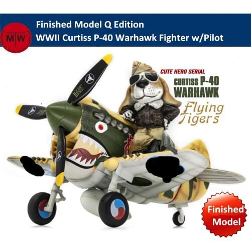 T-Model WWII Curtiss P-40 Warhawk Flying Tigers Fighter Plastic Finished Model w/Resin Pilot Cute Q Edition Kits