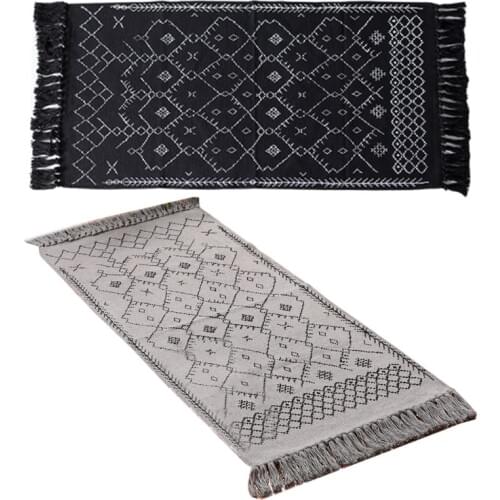 Upgraded Boho Bathroom Rug 23.6x51inch Woven Boho Rug for Bedroom Black and White Bohemian Rug Bath Mat, Kitchen Rug