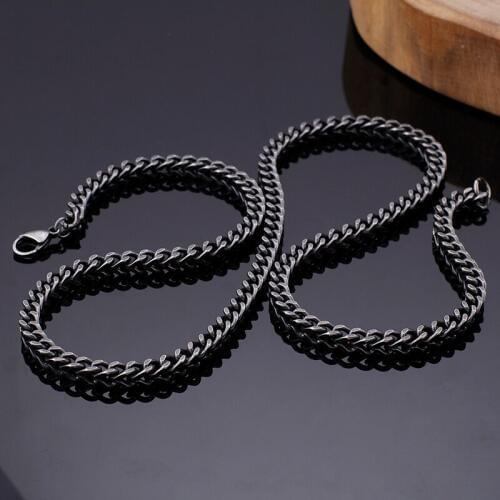 Choose 66cm/ 76mm wide 4mm/5mm stainless steel Figaro Link chain necklace vintage black jewelry mens necklace