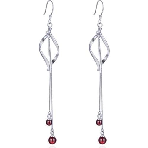 YJAR001987 European and American New Fashion Accessories Women Jewelry S925 Sterling Silver Synthetic Garnet Dangles Earrings